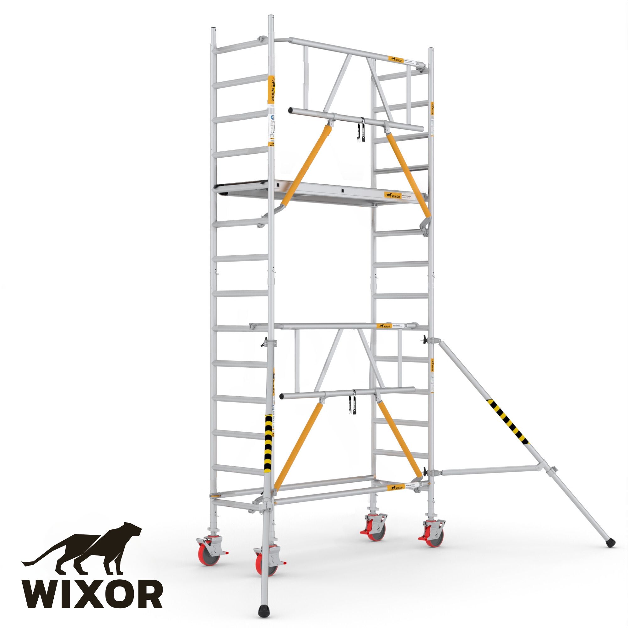 Smalle rolsteiger van het merk Wixor met aan de buitenzijde veiligheidsvoorloopleuningen